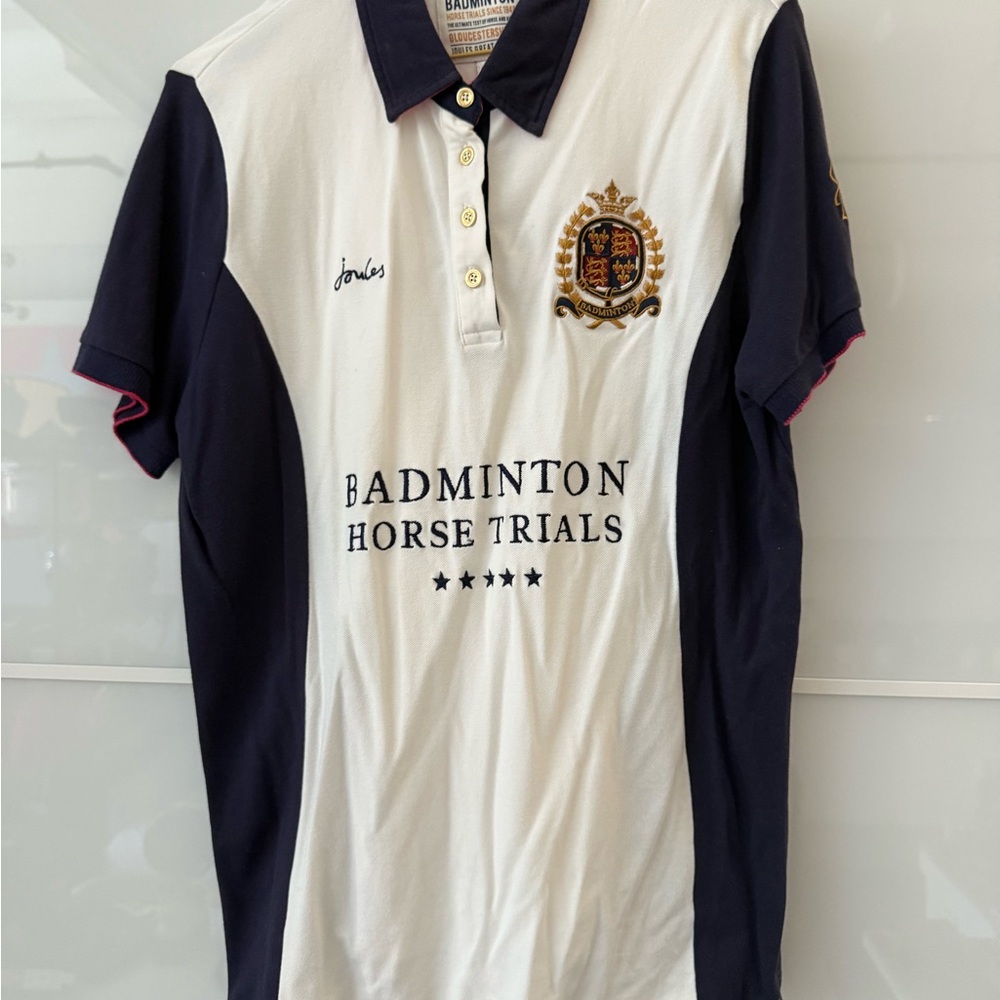 Joules White and Navy Polo with Crest